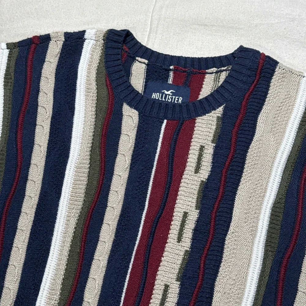 Hollister Sweater Mens XL Purple Coogi Style 3D Textured Knit Boxy Fit Pullover